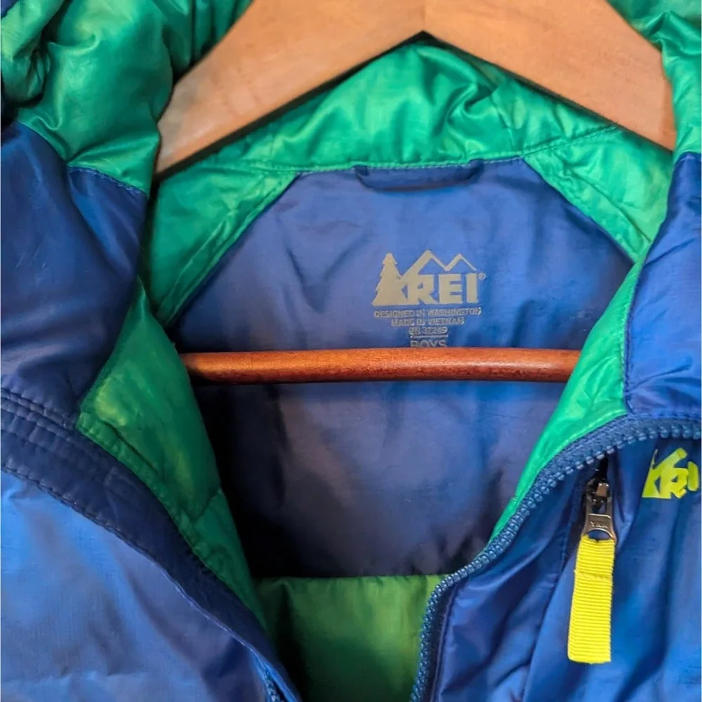REI Small Youth Small Primaloft Silver Down Blue Green‎ Hood Zipper